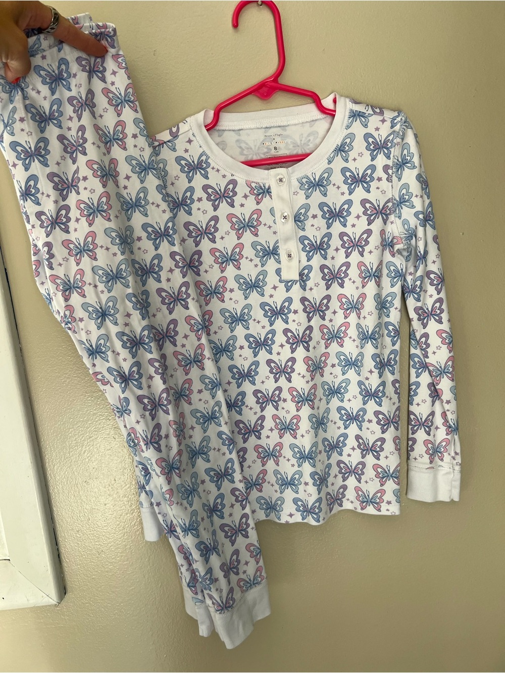 Roller Rabbit Kids White Pajama Set with Blue & Pink Butterflies